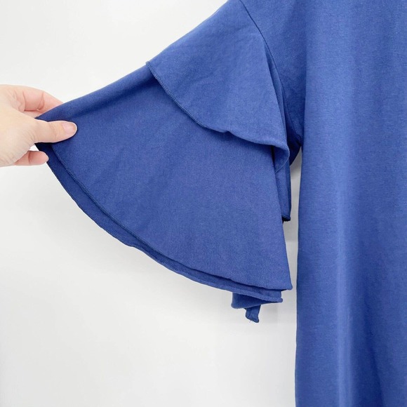 United Colors of Benetton Ruffled Top Blue Solid Size XS 100% Cotton NWT - Picture 4 of 10